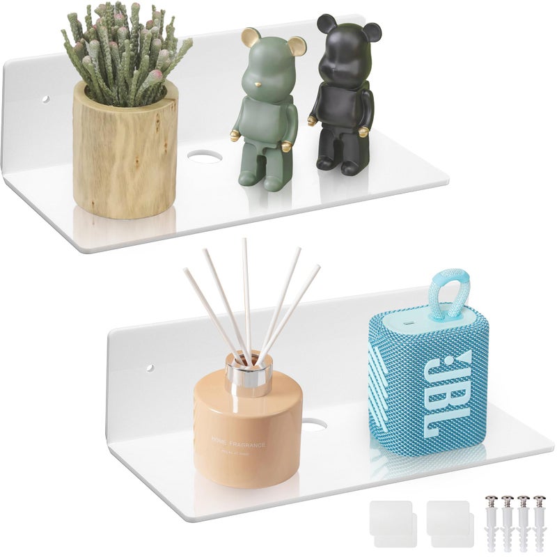 LUOBAO Acrylic Small Adhesive Wall Shelves,Mini Floating Shelves,Acrylic Display Shelves,Ledges for Pop Figures,Plant,Picture Photo Modern Wall for Bedroom Decor Living Room - Image 1